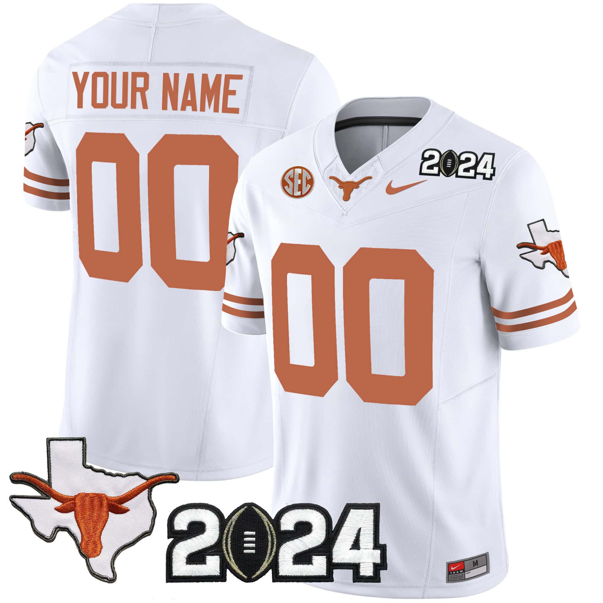 Men Texas Longhorns White 2024 Nike Vapor Limited Custom NCAA Jersey